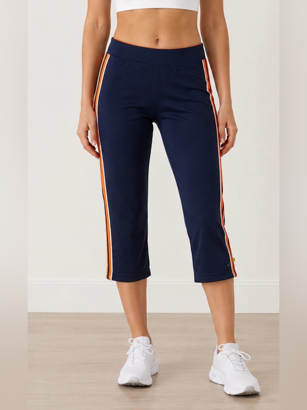 Vintage Y2K Made For Life Navy Orange Stripe Athletic Capri Pants Petite Large